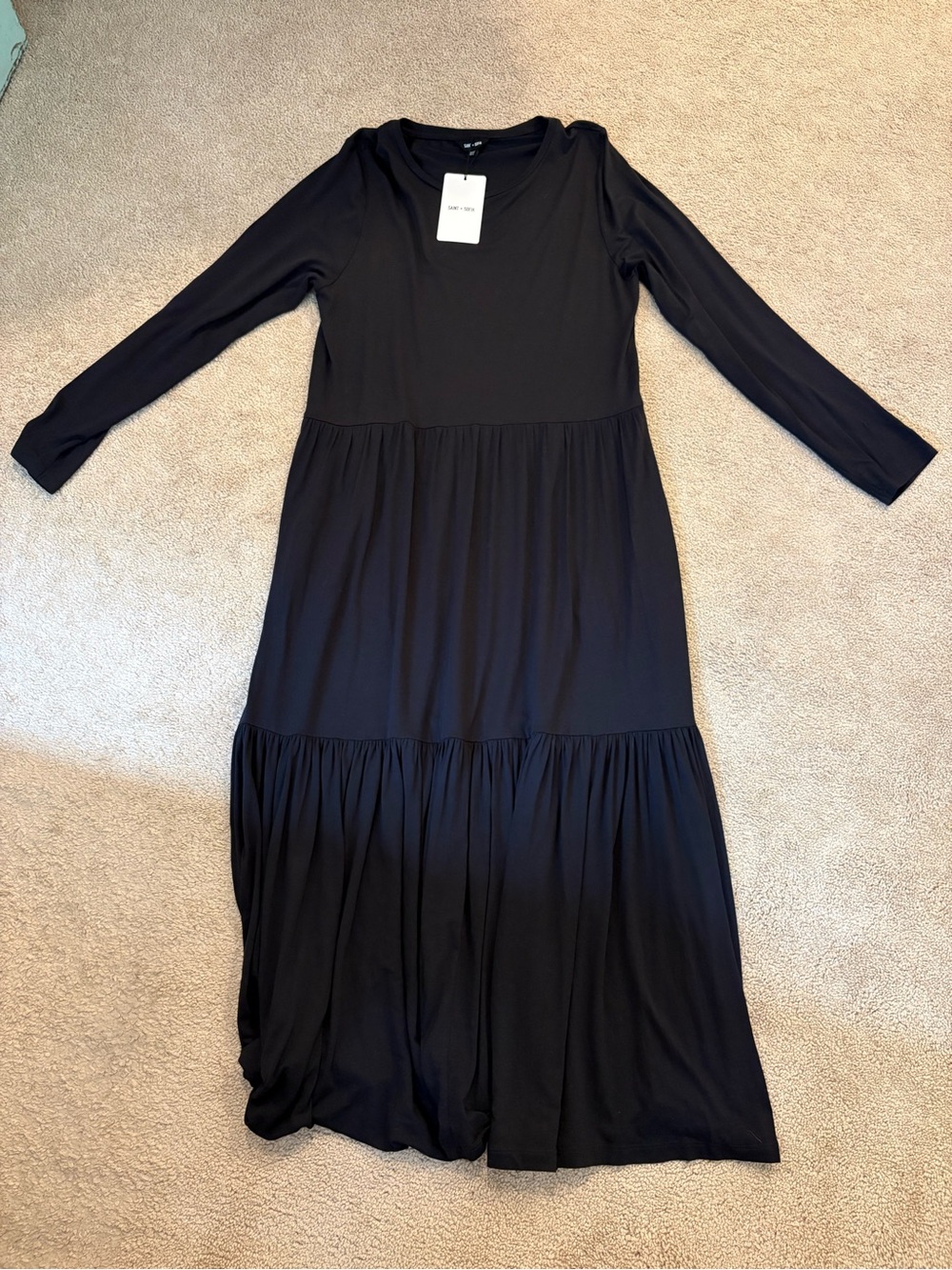 Long Sleeve Black Tiered Maxi Dress by